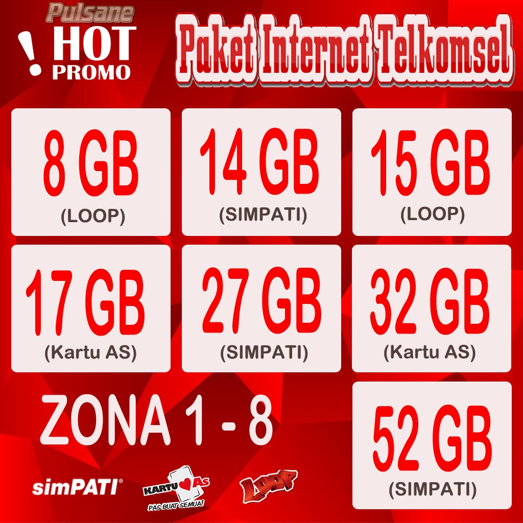 Alt Kuota Internet Telkomsel 8gb 14gb 15gb 17gb 27gb 32gb 52gb Shopee Indonesia