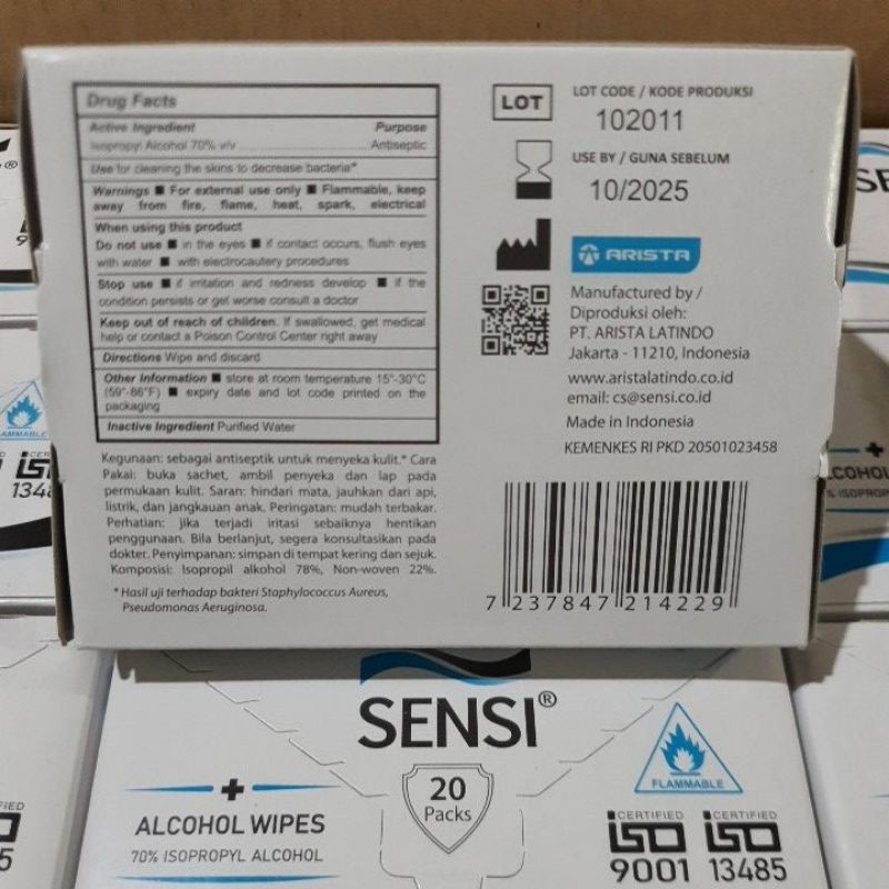 Sensi Wipes Tisu Alkohol Sensi Alcohol Wipes 70% Isopropyl isi 20 sachet