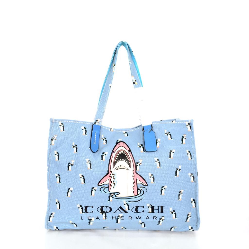 Coach Shark Canvas Tote Bag Blue