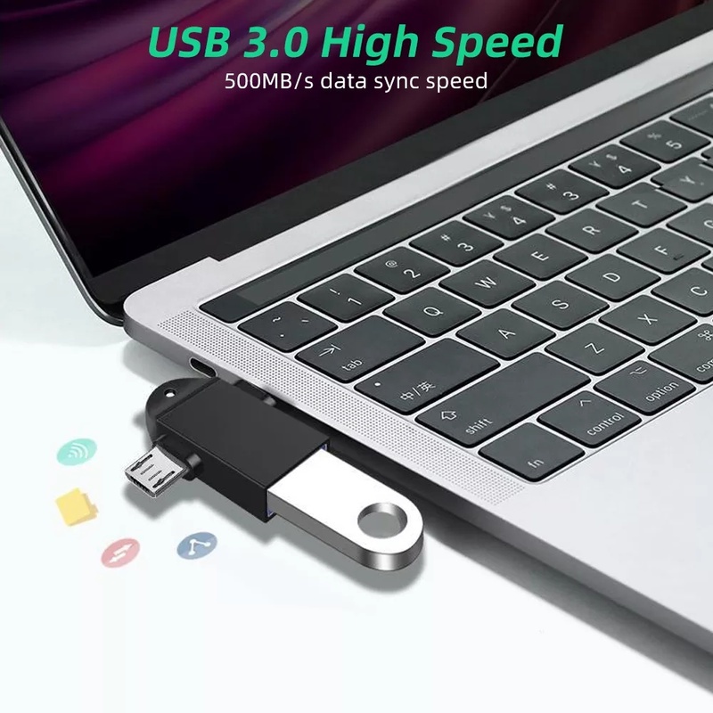 2 IN 1 Adapter OTG USB Ke Tipe-C Female Ke Micro USB Tipe C Male Untuk Laptop / Handphone