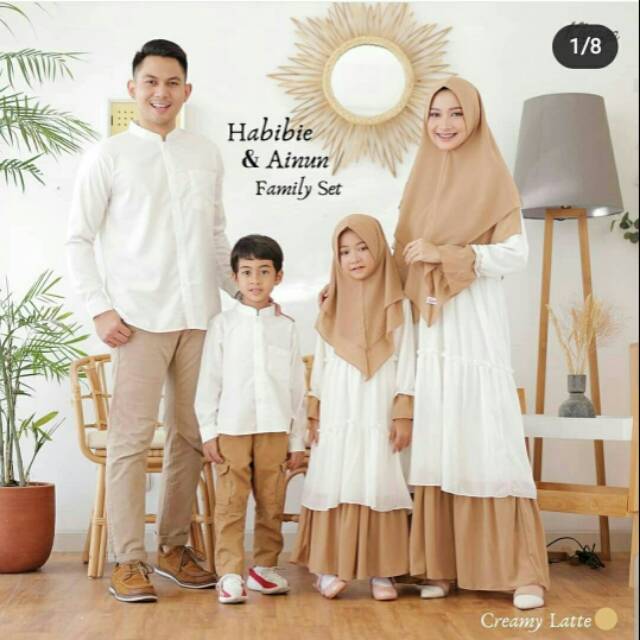 Baju Couple Keluarga Muslim Edisi Lebaran Gamis Ibu dan Anak Baju Koko Ayah dan Anak Set Couple Zaya