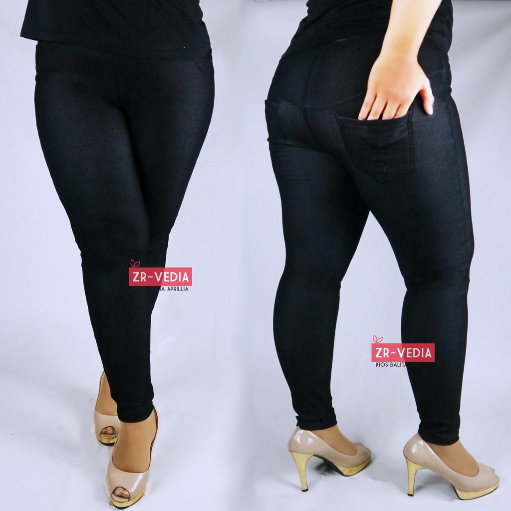 (DEWASA) Jegging JEANS KANTONG fit to XXL / Legging Stretch Ekspor Quality Celana Panjang Wanita Polos