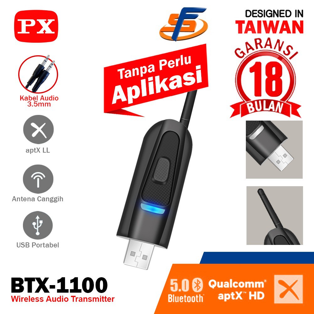 PX BTX-1100 USB Bluetooth Transmitter Audio Tanpa Driver 5.0 HD stereo PX BTX1100 PX BTX 1100