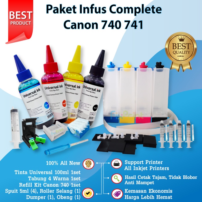 Paket Lengkap Infus Printer Canon MP145 MP198 IP1980 IP1880 IP1700 40 41 830 831