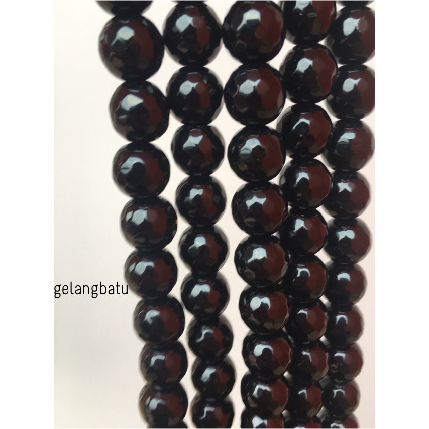 batu obsidian black onyx FACETED 14mm cutting UKIR bahan gelang kalung aksesoris fashion online