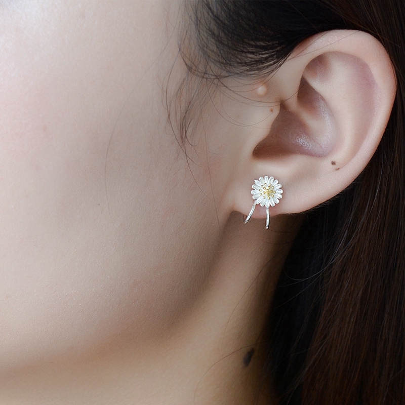 Daisy Stud Earrings Clip Fashion Women's Beautiful Flower Earring Silver Jewelry Sexy Girl Jewelry