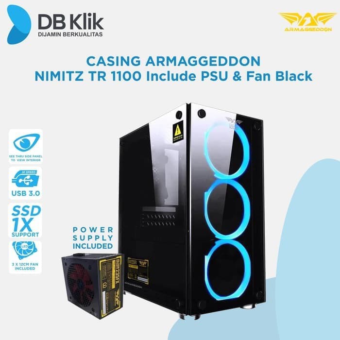 Casing Armaggeddon NIMITZ TR 1100 Include PSU &amp; Fan Black | Hitam