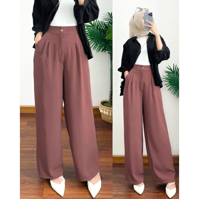 Celana kulot Highwaist cringkle loose pants – cullote pants neva – celana kulot Wanita – celana kekinian – celana cringkle terbaru - NEVA