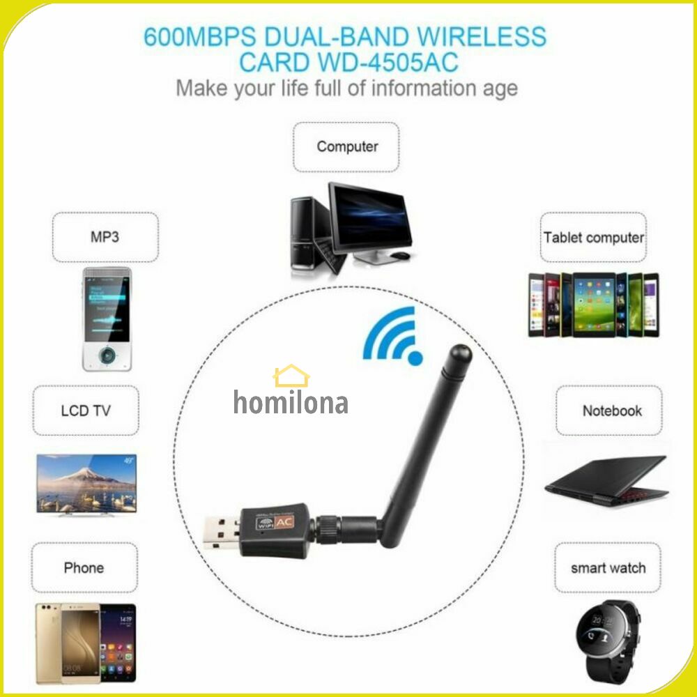 USB Wireless Adapter WiFi Dongle 802.11AC 600Mbps ZAPO W58L RTL8811CU Black