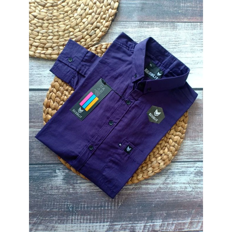 Kemeja Lengan Panjang Ungu Terong Polos Redblit Original