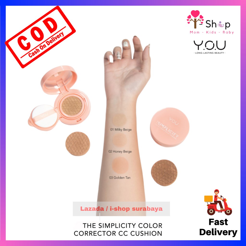 TERBARU, Bedak YOU Y.O.U - SIMPLICITY COLOR CORRECTOR CC CUSHION