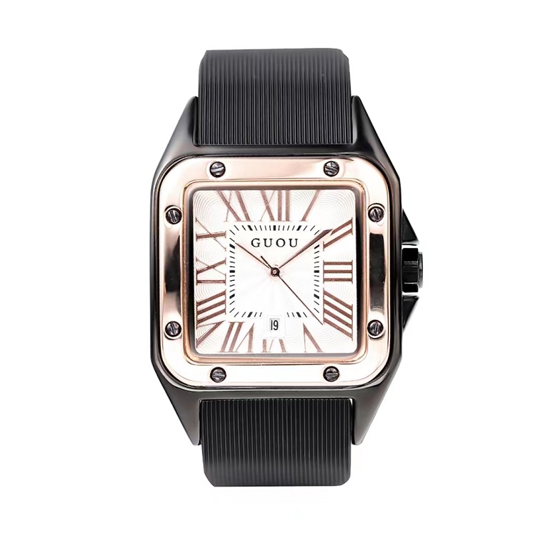 100%ORI GUOU【COD】2022 NEW  Jam tangan wanita Jam tahan air  Jam tangan sederhana jam tangan persegi skala Romawi Jam tangan pasangan-【platinum】