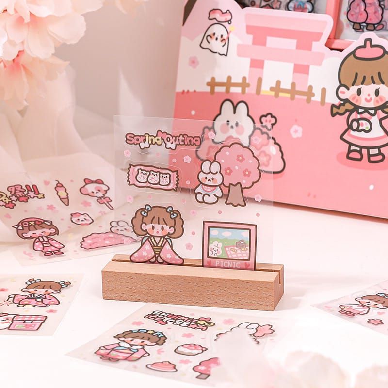 

10 Lembar Stiker Aesthetic Romantic Spring PET Waterproof Stiker Deco Jurnal Diary Hp Laptop Tumblr Stiker Sakura