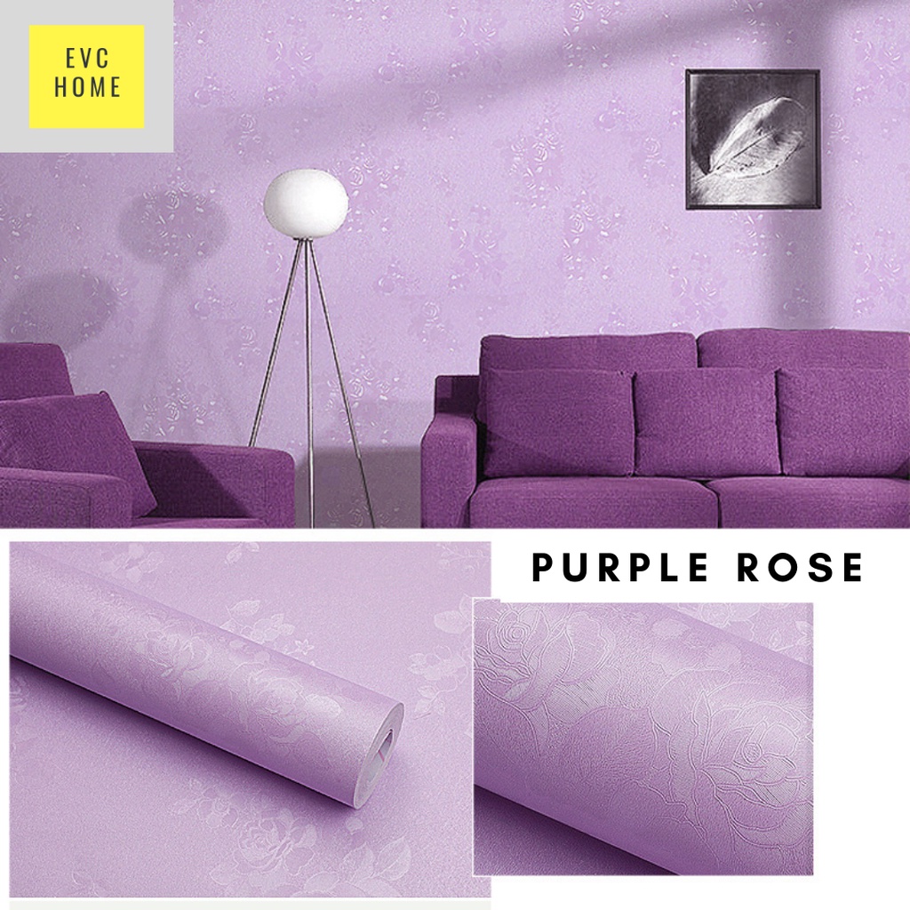 EVCHOME 45CM x 5M Wallpaper Sticker 3D Dinding KOREA PREMIUM - Wallsticker Emboss-Purple Rose