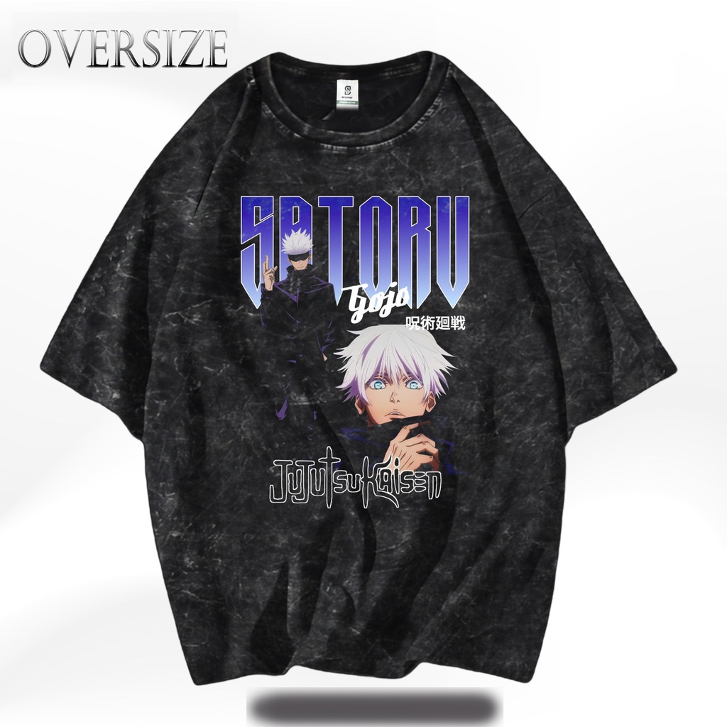 SATORU GOJO JUJUTSU KAOS OVERSIZE WASHING VINTAGE KAOS ANIME GOJO SATORU T-SHIRT