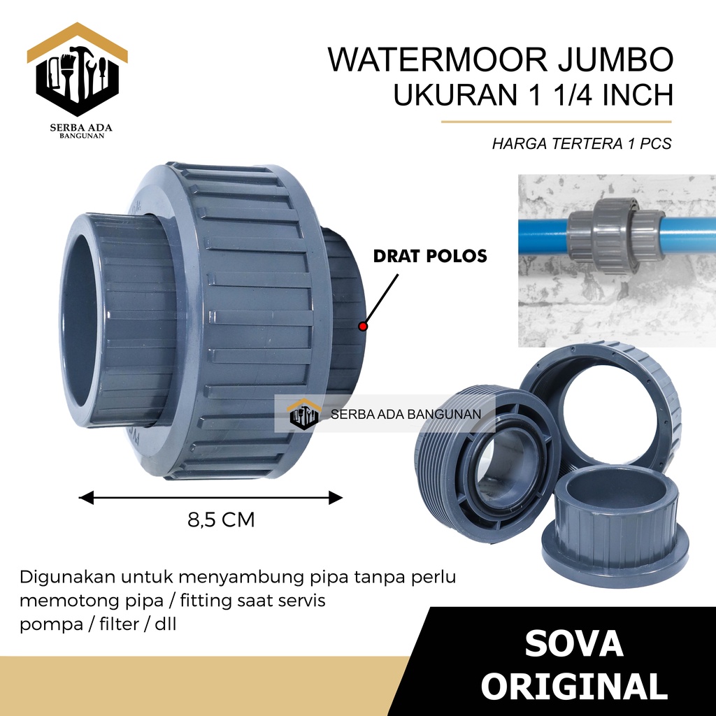 WATER MUR SOVA 1 1/4&quot; inch 2 Inch PVC WM Polos / Watermoor Moor Pia Air Sambungan Pipa air Murah Bagus