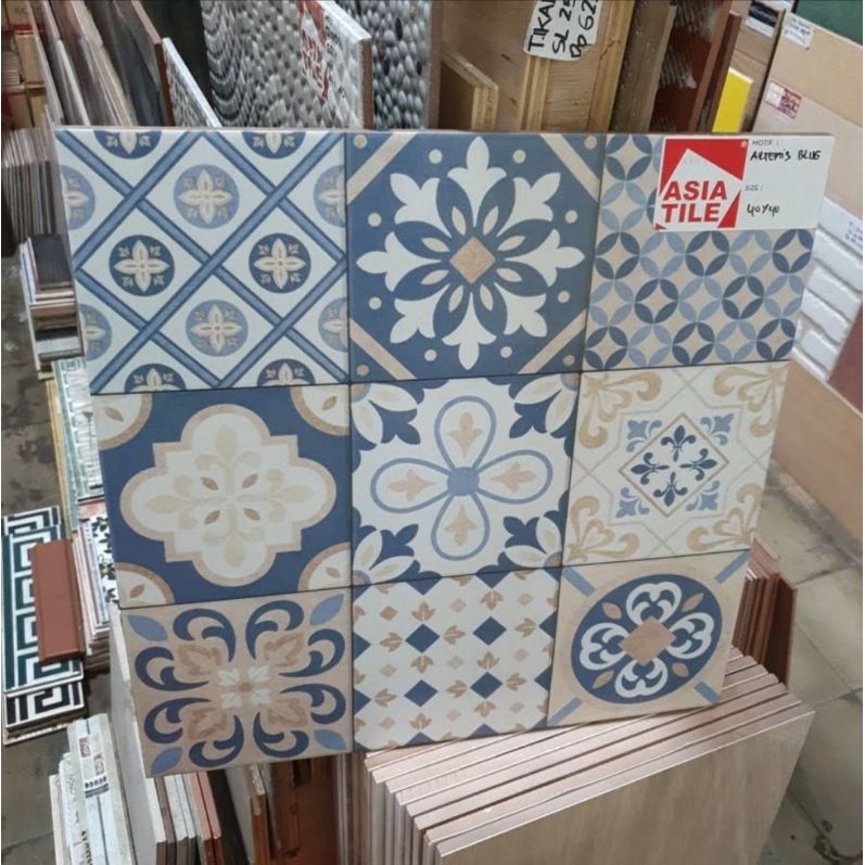 keramik 40x40 lantai dinding teras glossy mengkilap licin artemis blue