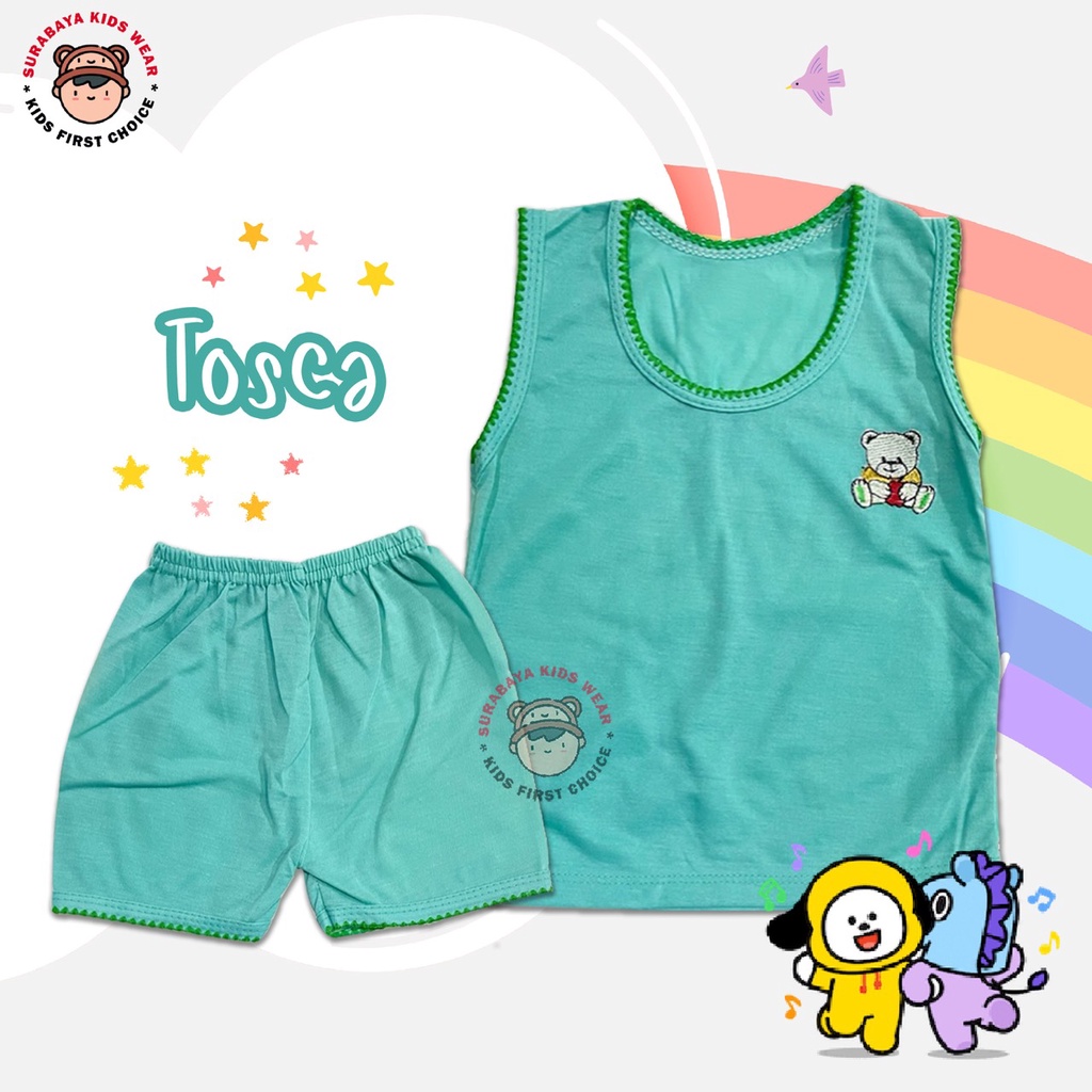 Setelan Singlet Anak Polos Warna Bordir Motif Hewan