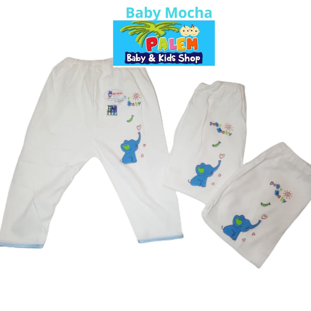 3pc-Celana Panjang Bis putih motif Baby Mocha tebal Size 0-3&amp;3-6 bulan