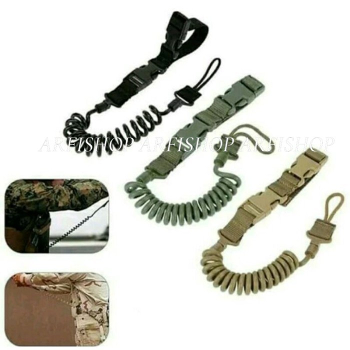 Tali seling pistol tactical lanyard spring belt handgun airsoft safety COD