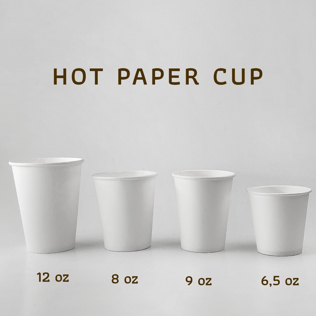 HOT PAPER CUP WARNA PUTIH GELAS KERTAS TAHAN PANAS dan TUTUP PAPER CUP HITAM 8OZ 9 OZ 12 OZ 16OZ