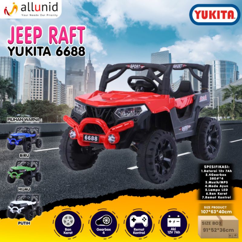 MOBILAN AKI YUKITA 6688 BAN KARET ( EVA ) JEEP RAFT 12VOLT~ MOBILAN MAINAN ANAK~MOBIL AKI ANAK