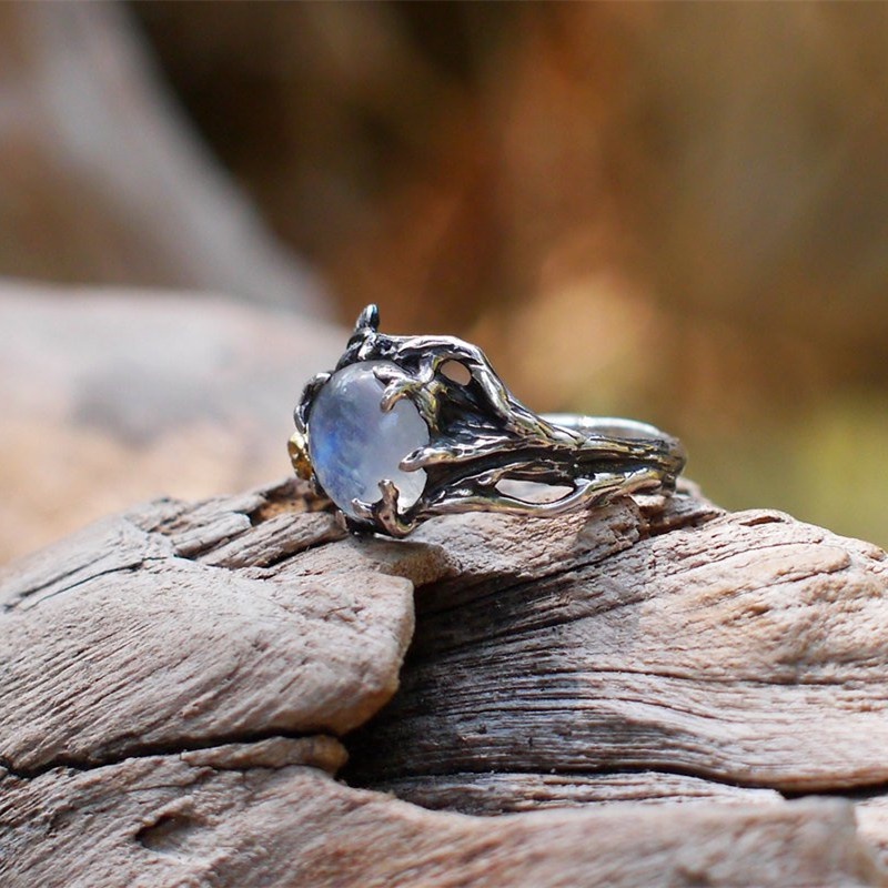 Cincin Sterling Silver 925 Model Bunga Mawar Dengan Moonstone Untuk Wanita Ccc27