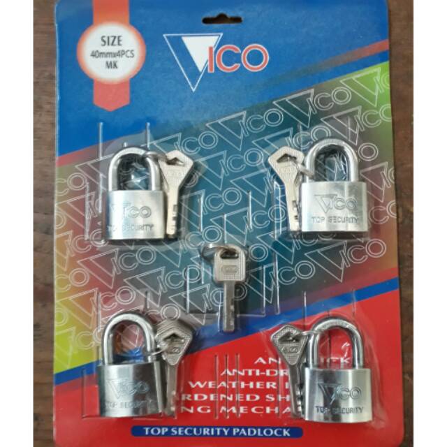  Gembok  Master merk vico 40 mm isi  4 kunci  Shopee Indonesia