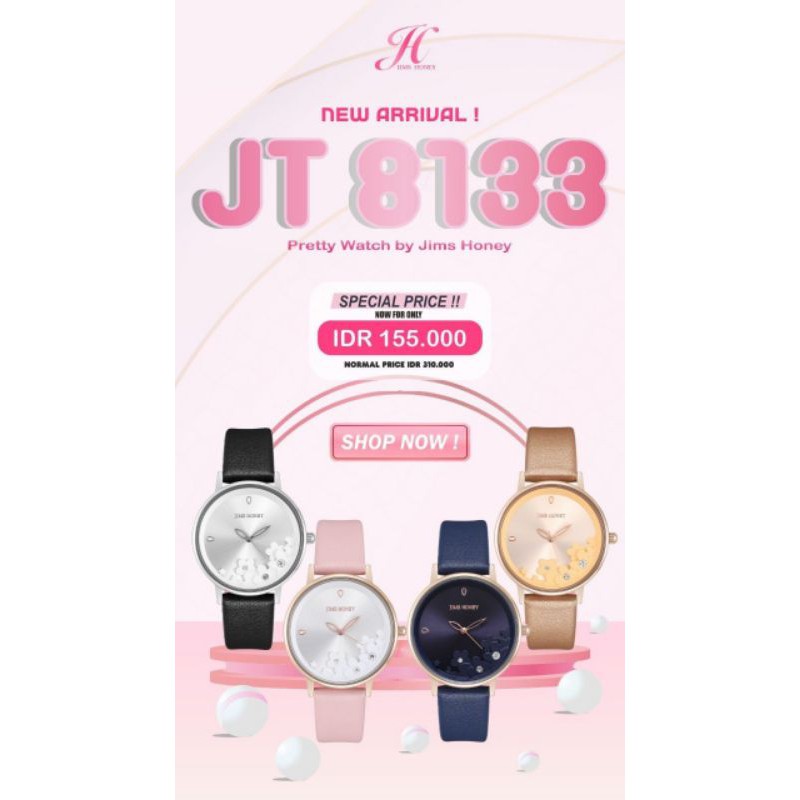 Jam Tangan Wanita Jims Honey 8133 Time Piece Watch Promo Bunga Kecil Mini Hitam Pink Emas Navy