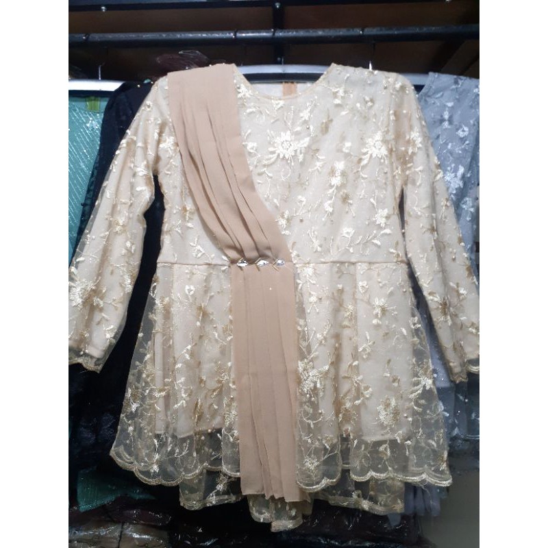 TERMURAH KEBAYA SLENDANG,KEBAYA MAURA,KEBAYA TILE,TERBARU,WISUDA,COUPLE ROK KEMEJA-Set kebya cream