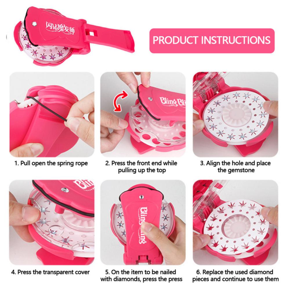 Timekey Mainan Mesin Stapler Plastik 180pcs Berlian Imitasi Untuk Anak Perempuan Bermain Peran B9T8