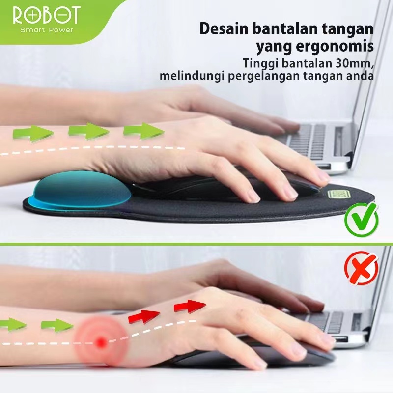 Mousepad Robot RP02 Non-Slip Ergonomic Wrist Rest Mousepad PC / Laptop Black