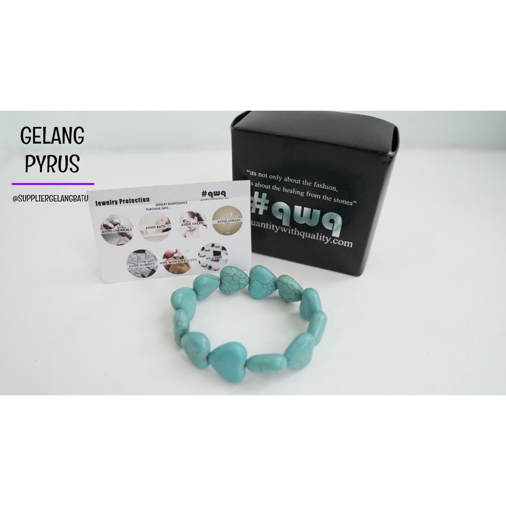 gelang Batu PIRUS BIRU LOVE HATI 20mm akik kado orangtua blue phyrus