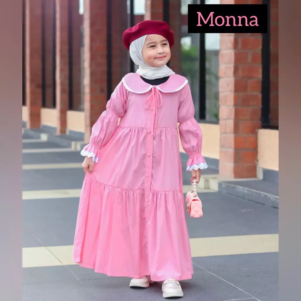 MONNA MIDI KIDS DRESS BO KATUN RAYON LD 96 CM PB 110 CM 8-10 TAHUN DAPAT GAMIS BAJU ANAK KEKINIAN SIMPLE , LUCU , DAN NYAMAN DI PAKAI