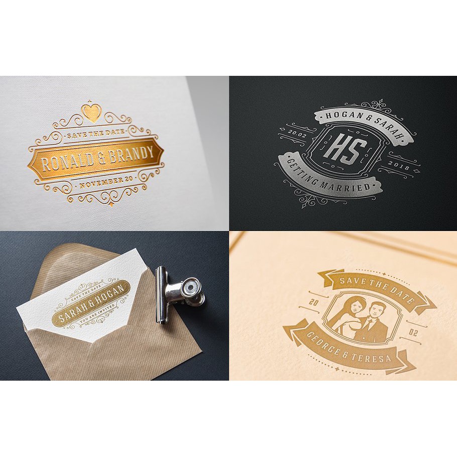 230 Wedding Logos And Badges Bundle - Photoshop &amp; Illustrator