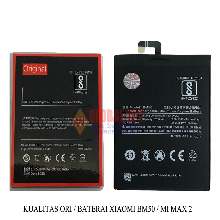 KUALITAS ORI / BATERAI XIAOMI BM50 / BATERE MI MAX 2 / BATRE