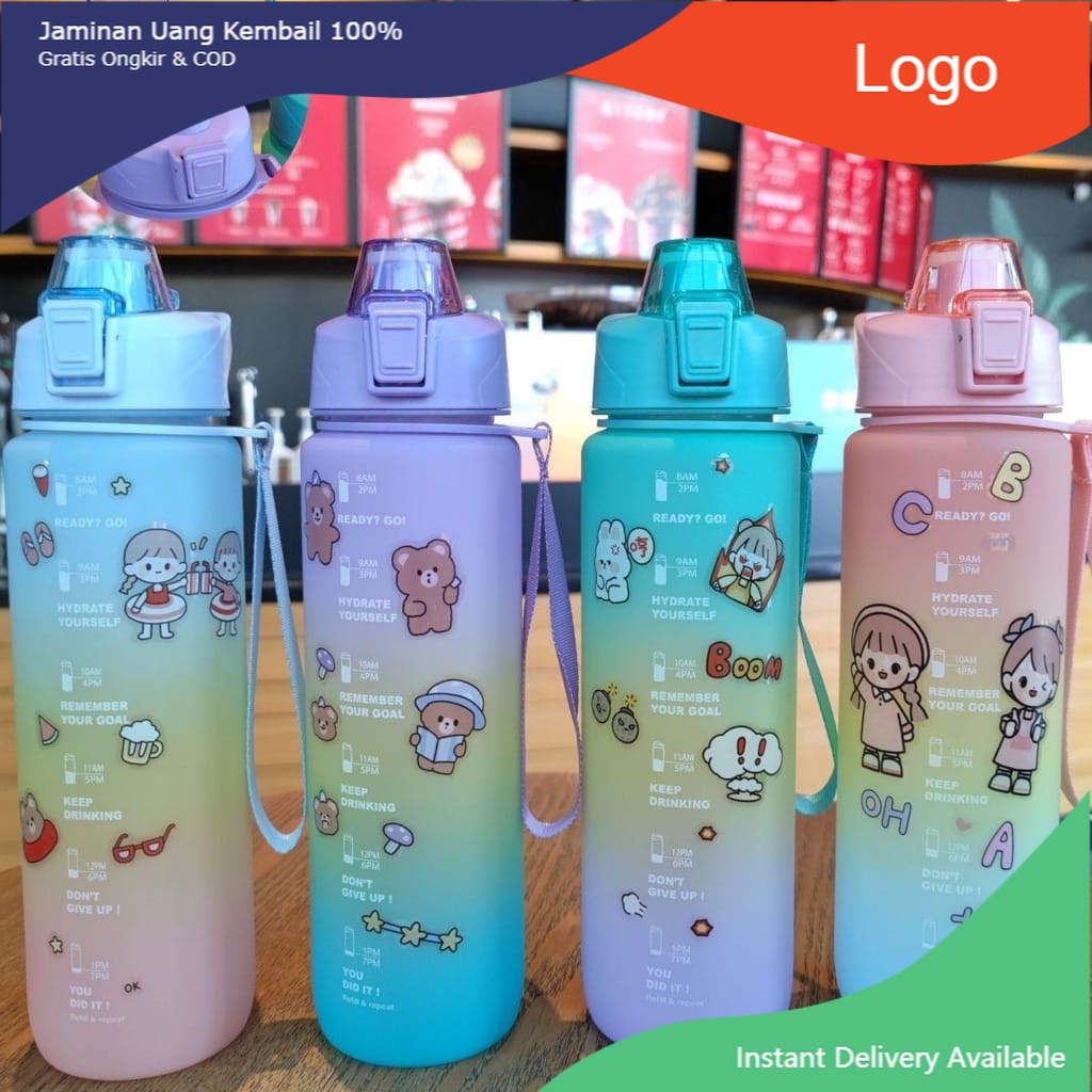 [MURAH] Botol minum 1 liter/BOTOL MINUM RAINBOW/Botol Minum viral 1 liter Gratis stiker 2D 3D dan sedotan /botol minum korea VIRAL/BOTOL MINUM MOTIVASI PADMA