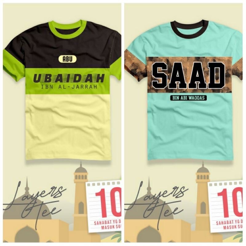 Kaos Polkka Muslim Seri Sahabat Nabi size 6 - 14 T lengan panjang dan pendek