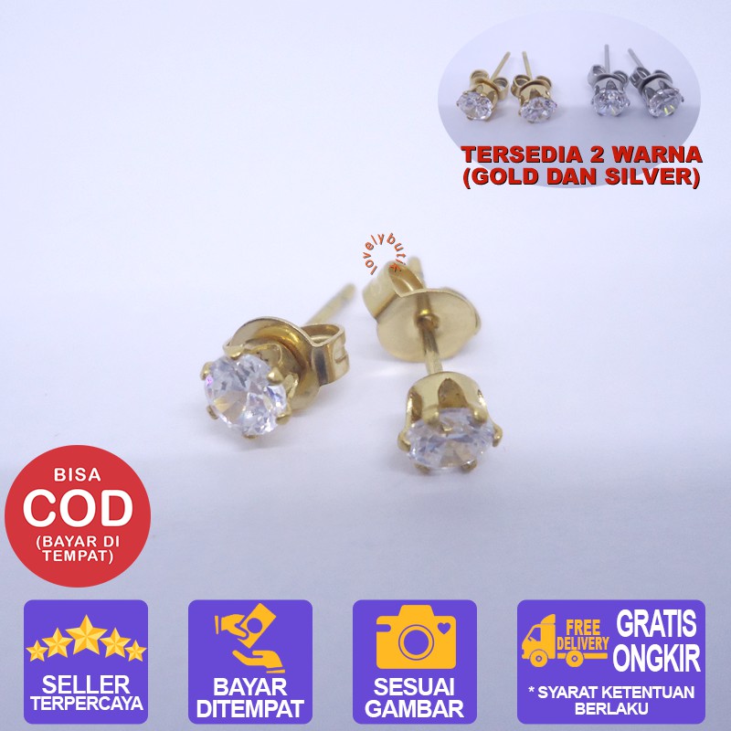 Lovelybutik Anting Titanium Anti Karat Crown Anting Titanium Wanita Ukuran 0,4 cm