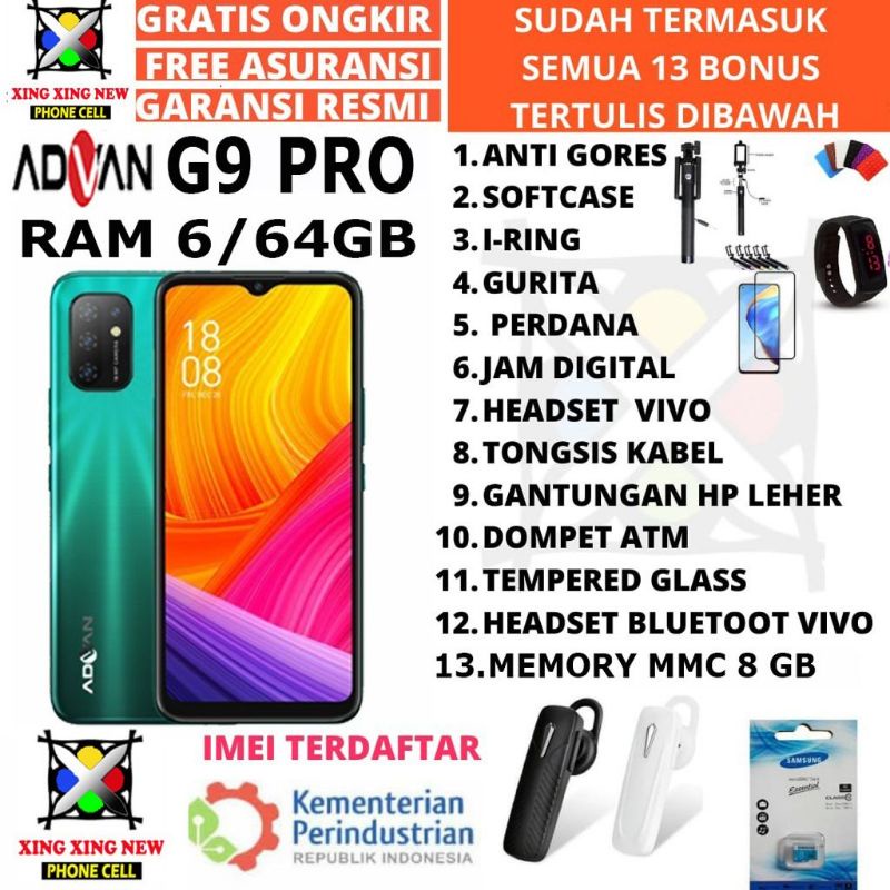 ADVAN G9 PRO 6/64 RAM 6GB ROM 64GB GARANSI RESMI 1 TAHUN