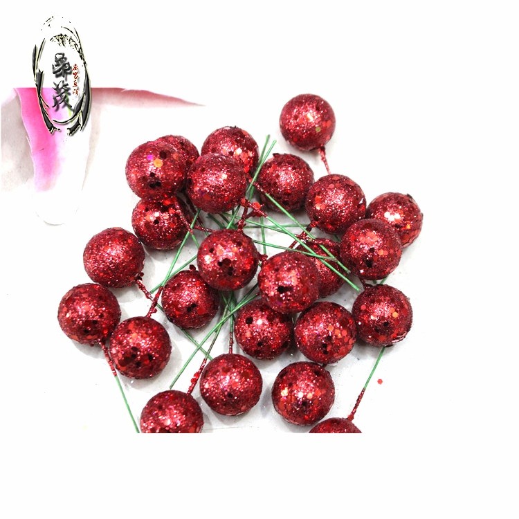 Buah Cherry Artificial Gliter Hiasan Dekorasi Bunga Parcel Garland