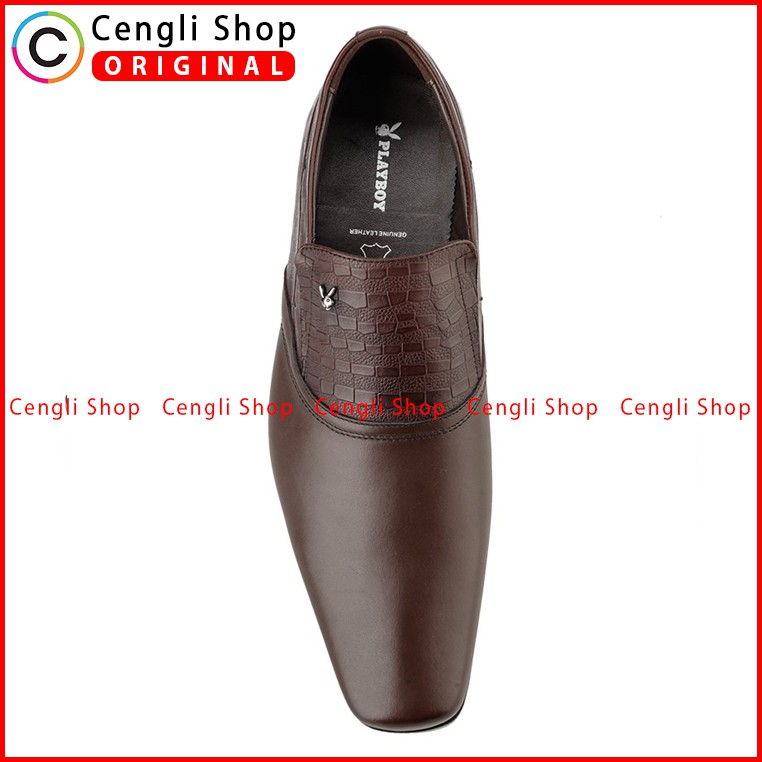 PLAYBOY SEPATU PANTOFEL KULIT FORMAL PRIA ORIGINAL TERBARU COKLAT PL88