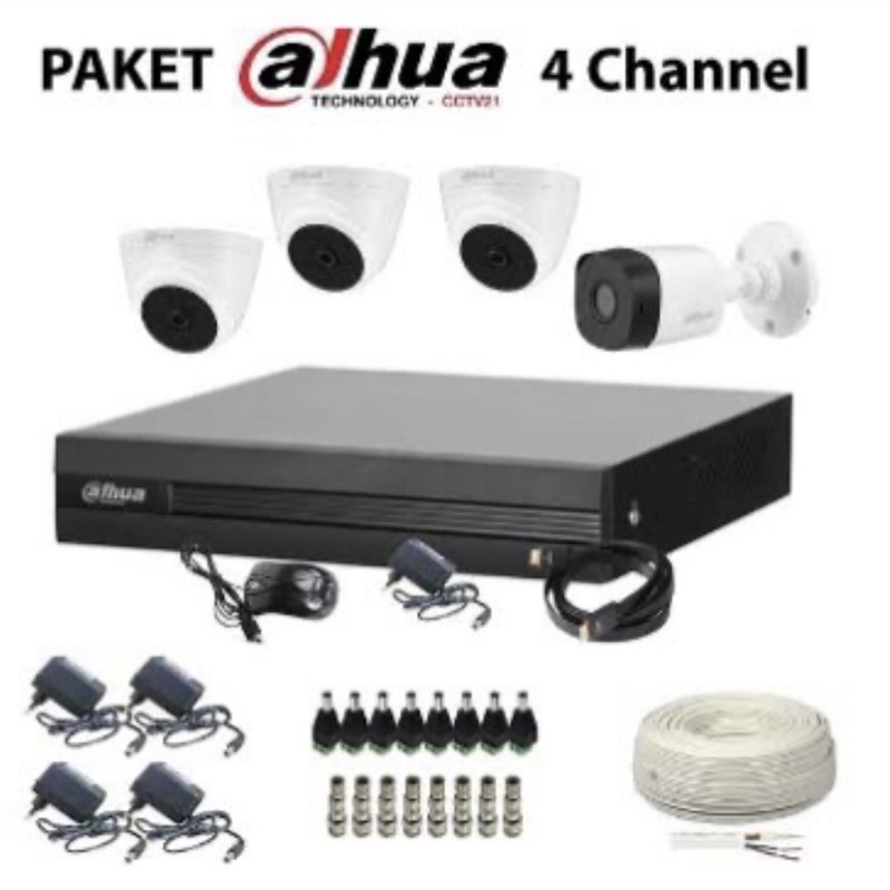 Paket CCTV Dahua 4CH 2MP fullset - Tanpa HDD
