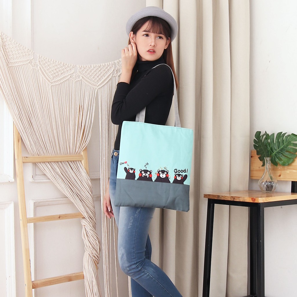 Ennwen TC61 Women Tote Canvas Bag Civeto Kumamon Tas Ennwen TC61 Women Tote Canvas Bag Civeto Kumamon Tas