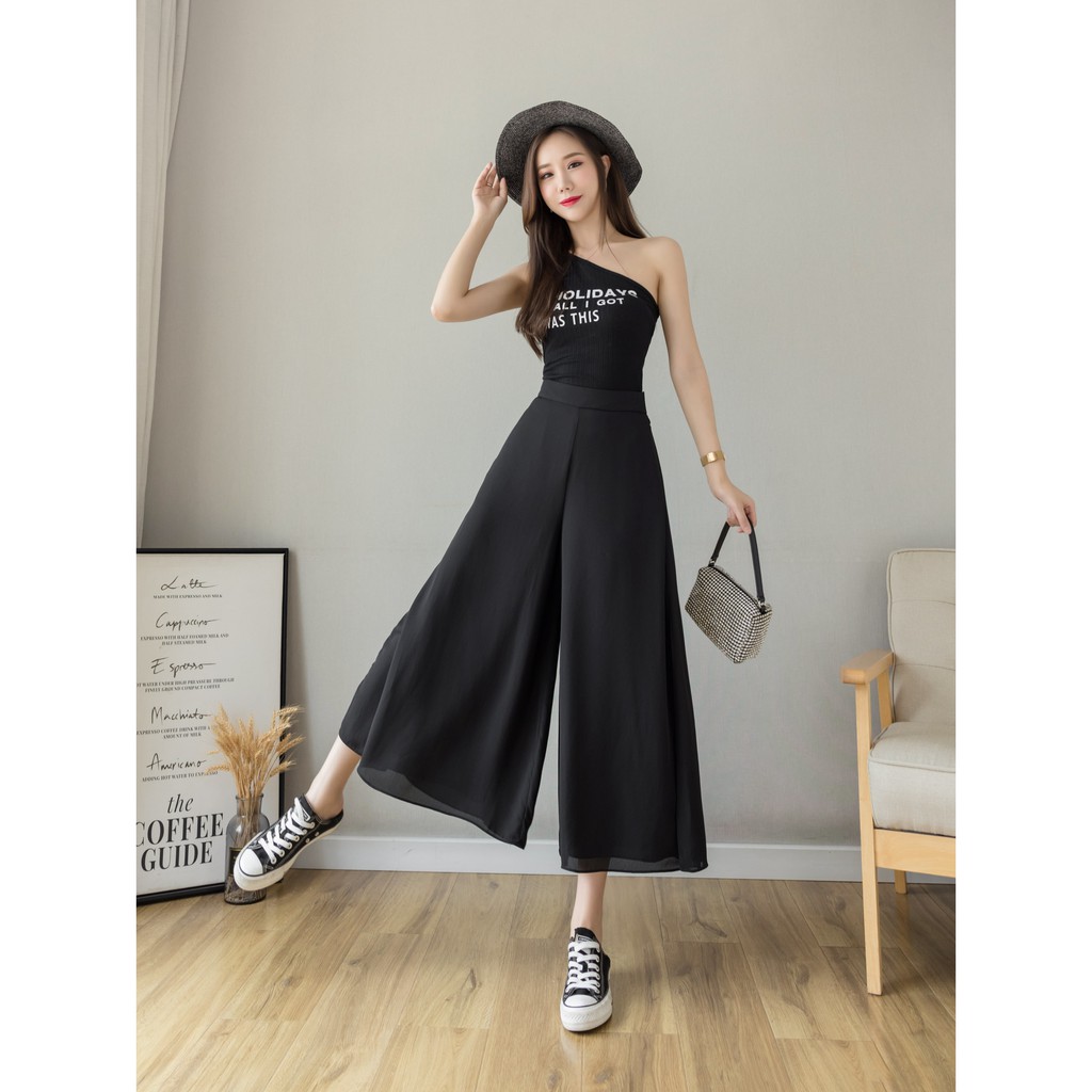 【Blossom】Korean Solid High Waist Wide Leg Pants 7262