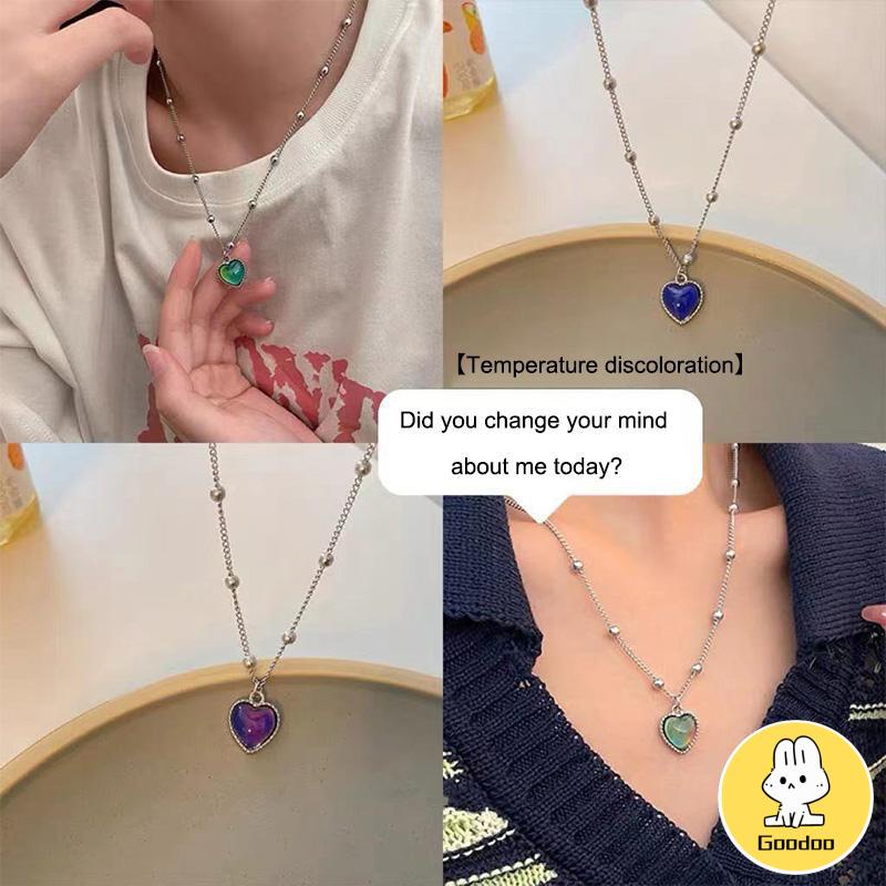 Kalung Korea perubahan warna suhu Cinta Berubah Hangat Desain Niche Manis Keren Fashion Kalung Aksesori wanita -Doo