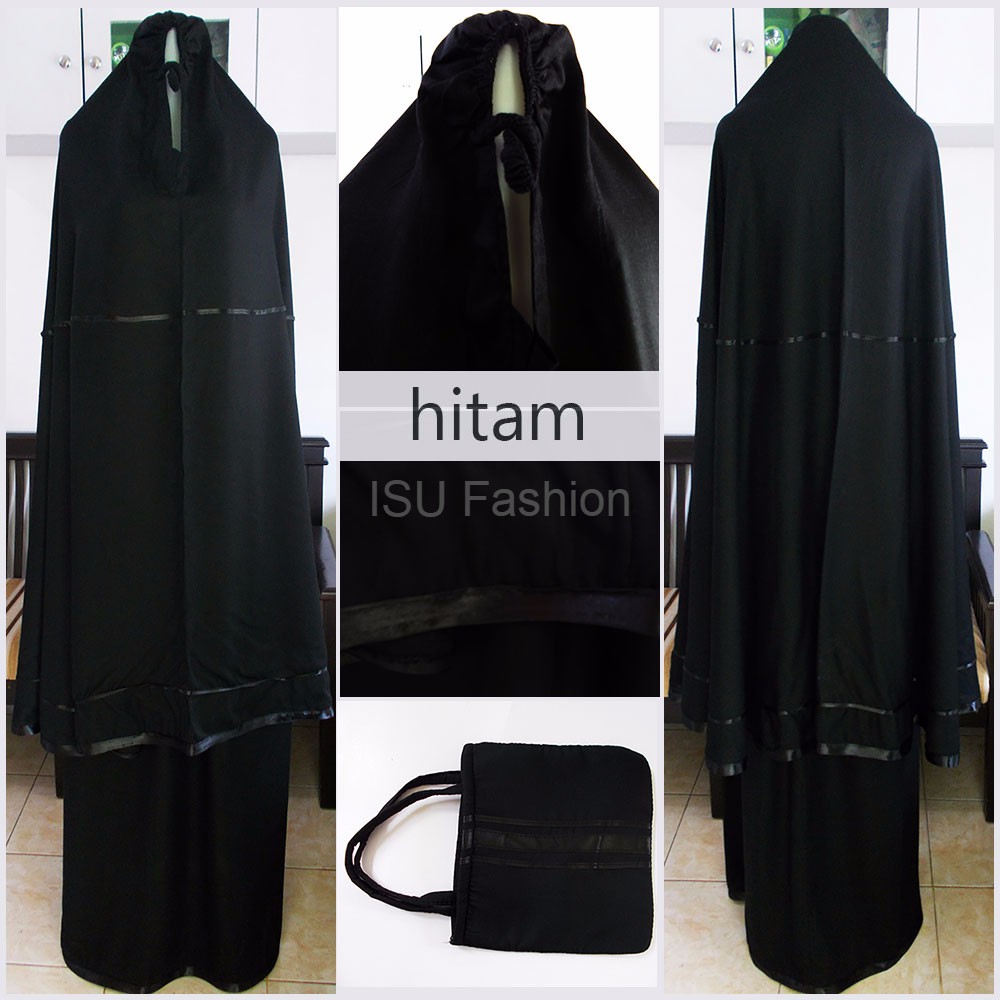 Mukena Bali Traveling mukena polos warna hitam list hitam