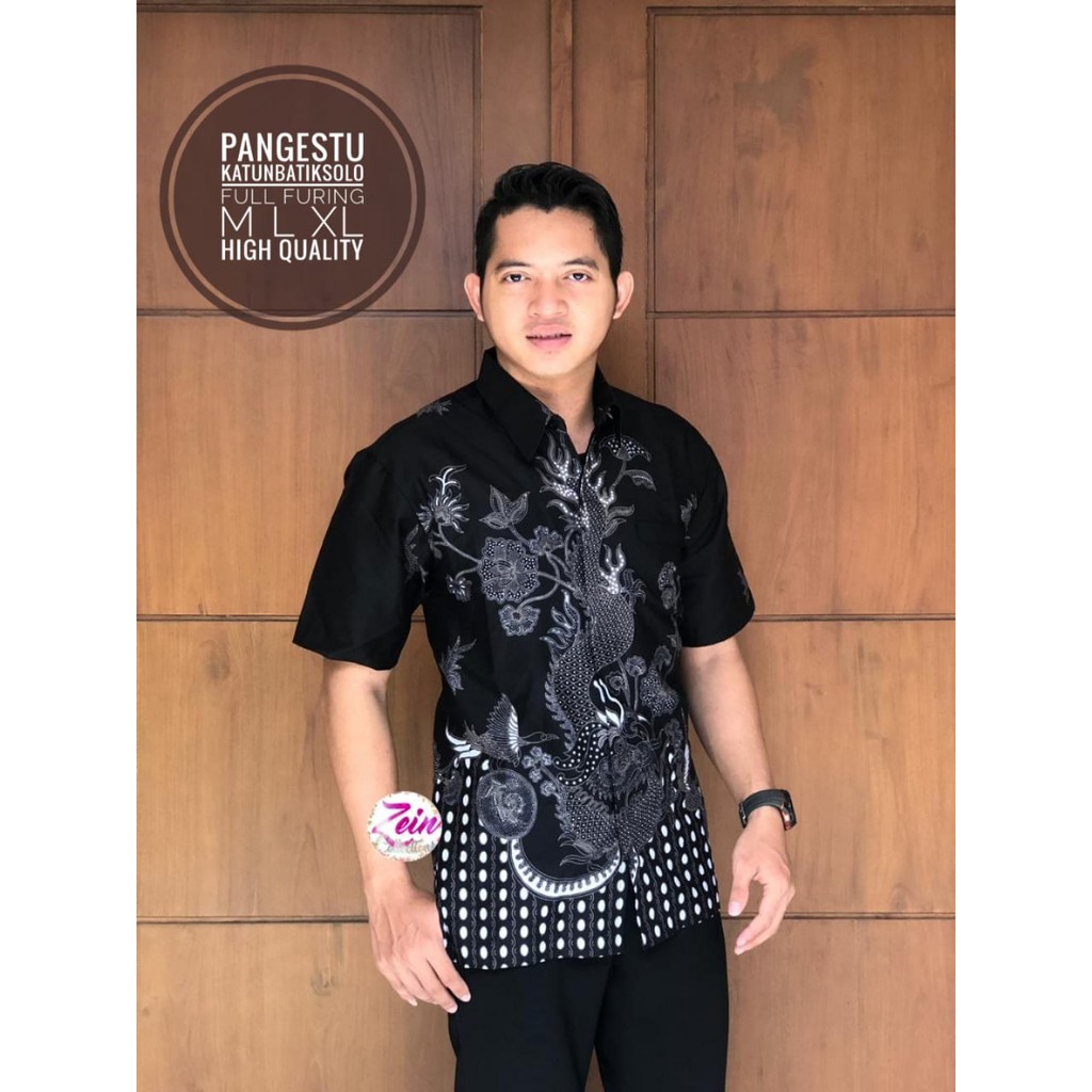 Kemeja Pangestu ZEIN Kemeja Batik Lengan Pendek Katun Batik Solo Berfuring