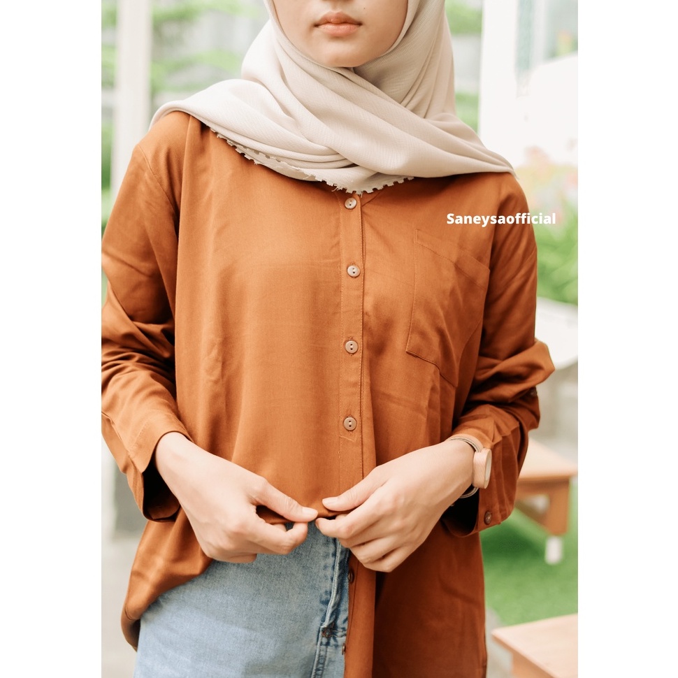 Kemeja Oversize Pocket Outer Wanita – Kemeja Kerja Lengan Panjang – Kemeja Rayon Daily Remaja - Kemeja Basic