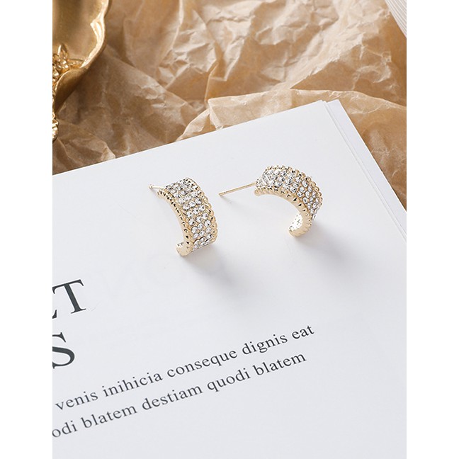 LRC Anting Tusuk Fashion Golden Geometric Studded Semicircle Stud Earrings D71062